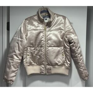Women's GAP ColdControl Pink Gold Puffer Bomber Coat Jacket Full Zip Quilted S